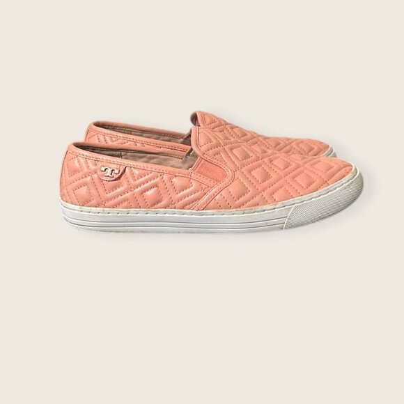 Tory Burch Quilted Slip-on Sneaker 6 Pink Leather Casual Travel Commute Classic - Picture 1 of 9